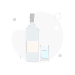 vodka bottle with glass vector flat illustration on white background