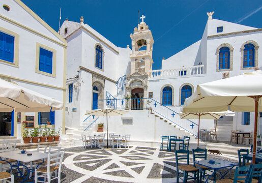 Porta Square of Nikia Village view in Nisyros Island. Nisyros Island popular tourist destination in Aegean Sea.