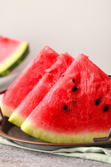 Fresh red watermelon. Watermelon on a light background.Summer fruit snack. Watermelon with mozzarella