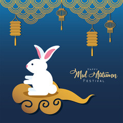mid autumn celebration card with rabbit seated