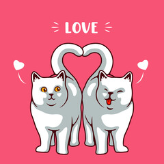Two White Cats Couple Love Sign Celebrating Love Valentines Day - Vector