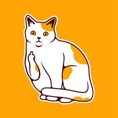Cute White Cat Kitten Make a Middle Finger Symbol - Vector