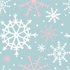Fototapeta premium Seamless pattern with snowflakes. Vector hand drawn illustration, outline.