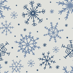 Seamless pattern with snowflakes. Vector hand drawn illustration, outline.