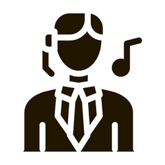 Female Silhouette Singing Song In Opera glyph icon . Musical Notes And Headphones, Concert, Opera And Karaoke Pictogram. Black And White Contour Illustration