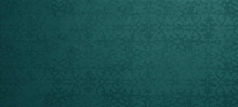 Old turquoise green dark vintage shabby patchwork tiles stone concrete cement wall texture background banner