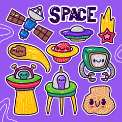 doodle collection set of space and alien element