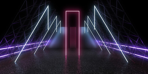 3D abstract background with neon lights. neon tunnel .3d illustration