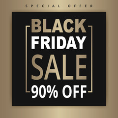 Fototapeta premium Black friday dark golden banner template. Black friday dark and gold luxury background. Sale up to 90% off.