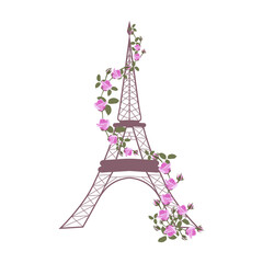 Naklejka na ściany i meble Vector illustration with Eiffel tower and roses