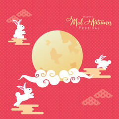 mid autumn celebration card with rabbits and fullmoon