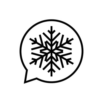 Logotipo lineal burbuja de habla circular con copo de nieve en color negro