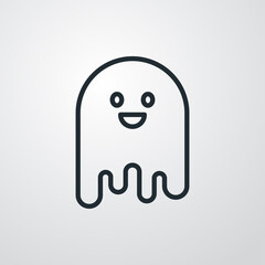Feliz Halloween. Logotipo lineal fantasma sonriente en fondo gris