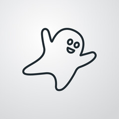 Feliz Halloween. Logotipo lineal fantasma sonriente volador en fondo gris