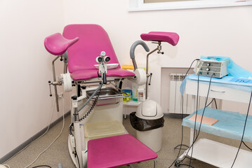Gynecological room with chair and equipment
