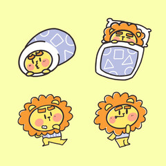 Adorable Little Lion Boy Character Doodle Illustration Set