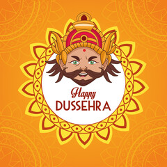 happy dussehra festival poster with ravana head in mandala