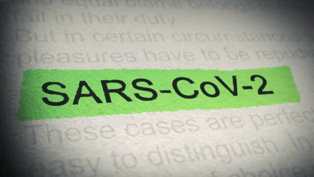 SARS-CoV-2 - Corona Virus. Highlighter pen marks word in Newspaper. Closeup. Thumbing pages and promoting text with marker. Covid-19. 4K