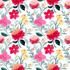 Red pink flower watercolor seamless pattern