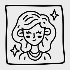 Avatar doodle in trendy hand drawn style. Black and white vector illustration.