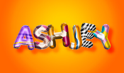 Ashley female name, colorful letter balloons background