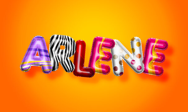 Arlene female name, colorful letter balloons background