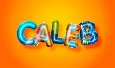 Caleb male name, colorful letter balloons background