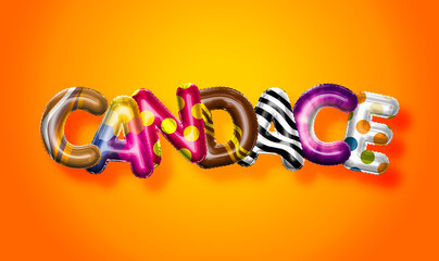 Candace female name, colorful letter balloons background