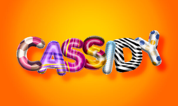 Cassidy female name, colorful letter balloons background