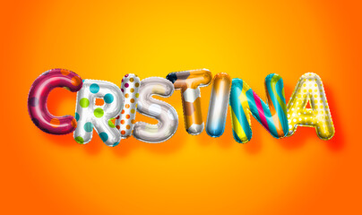 Cristina female name, colorful letter balloons background