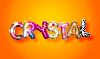 Crystal female name, colorful letter balloons background