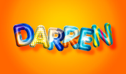 Darren male name, colorful letter balloons background