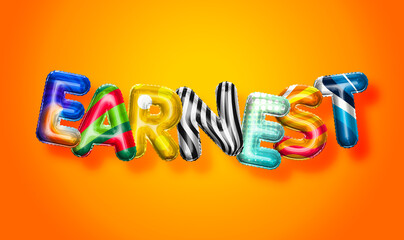 Earnest male name, colorful letter balloons background
