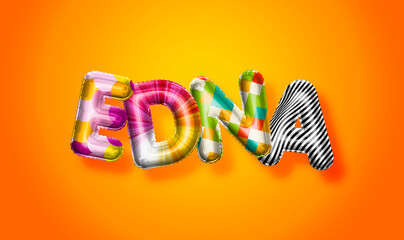 Edna female name, colorful letter balloons background