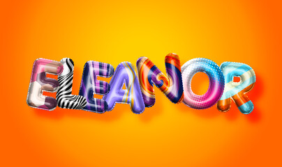 Eleanor female name, colorful letter balloons background