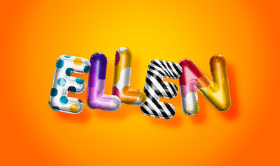 Ellen female name, colorful letter balloons background