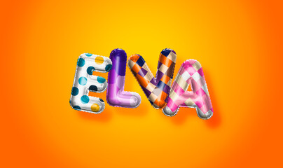 Elva female name, colorful letter balloons background