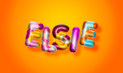 Elsie female name, colorful letter balloons background