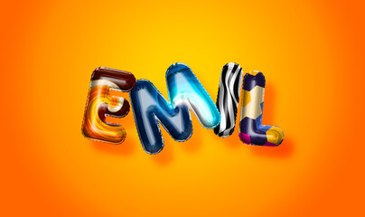 Emil male name, colorful letter balloons background