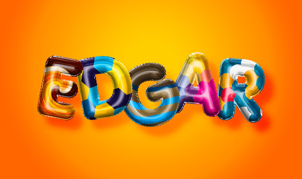 Edgar male name, colorful letter balloons background