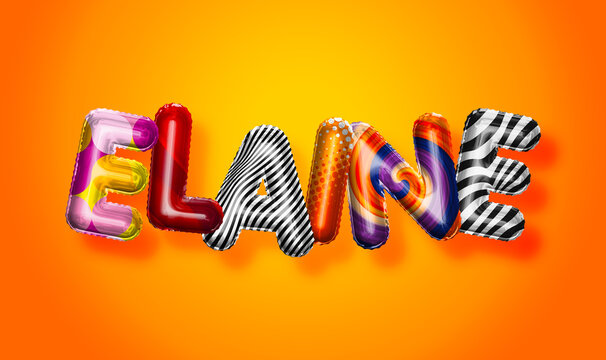 Elaine female name, colorful letter balloons background
