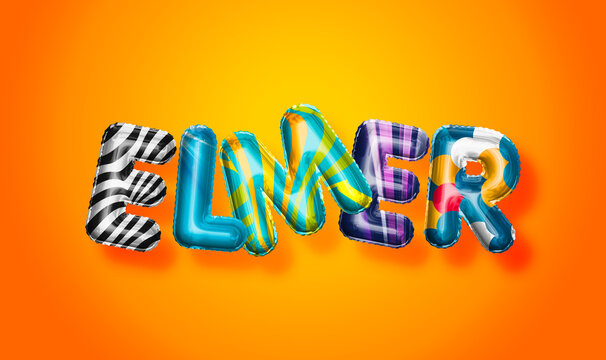 Elmer male name, colorful letter balloons background