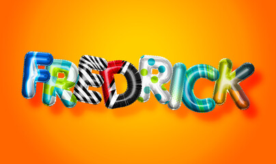 Fredrick male name, colorful letter balloons background