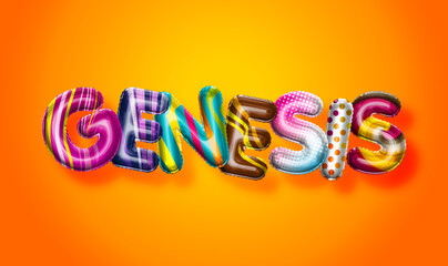 Genesis female name, colorful letter balloons background