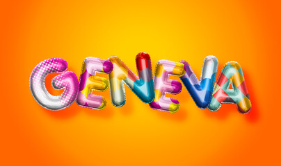Geneva female name, colorful letter balloons background