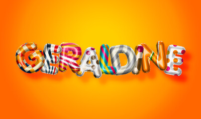 Geraldine female name, colorful letter balloons background