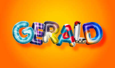 Gerald male name, colorful letter balloons background