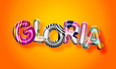 Gloria female name, colorful letter balloons background