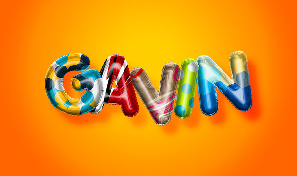 Gavin male name, colorful letter balloons background