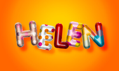 Helen female name, colorful letter balloons background